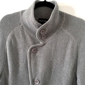 Emporio Armani Grey Wool Cashmere Blend Grandpacore Cardigan Sweater Size 52